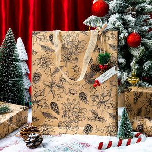 MAYPLUSS Kraft Christmas <b>Wrapping</b> <b>Paper</b> 17 Inch X 33 Feet Holly Berry Pinecone Pattern Brown Packaging <b>Paper</b> - Product Image 5