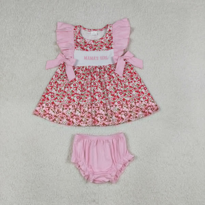 Vêtements pour bébés filles, manches courtes, broderie, nœuds, ensemble short à carreaux roses - Product Image 5