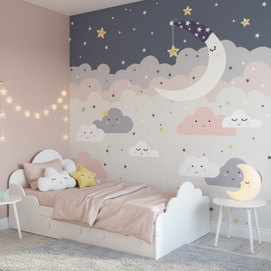 Custom Mural 3D Hand Painted Starry Sky Clouds Moon Cartoon Children's Room Princess Waterproof <strong>Peel</strong> <strong>and</strong> <strong>Stick</strong> <strong>Wallpaper</strong> - Product Image 4