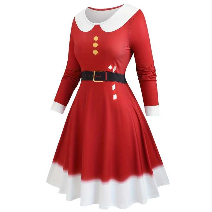 Custom Women's Dresses Plus Size Color Blocking A Line Maxi Dress Elegant Red Christmas Cosplay
