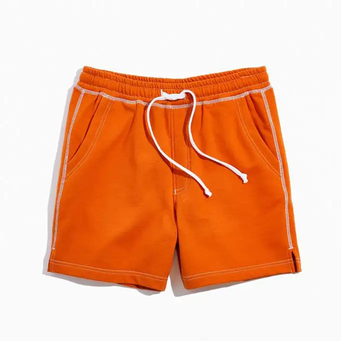 Cotton Elastic Waist Overdyed Custom Design Patch Back Pocket Men Jogging Orange Shorts