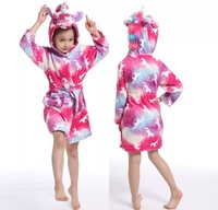Peignoirs de bain en flanelle pour femmes et enfants, motif de dessin animé licorne renard, robes de nuit, vêtements de nuit pour filles, hiver, respirant, moelleux