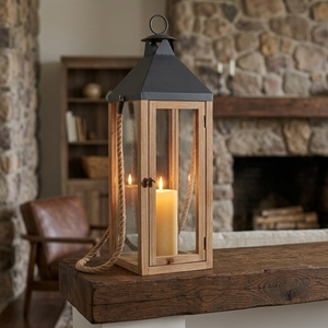 Guffon's <b>large</b> <b>candle</b> holder, made of solid wood in a luxurious brown-grey hue, combines rustic charm with modern design. - Product Image 2