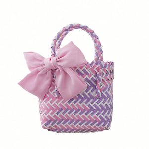 Rattan Handbag <b>Straw</b> Woven Bags Female Summer Retro Hand-woven Bag <b>Bamboo</b> Vegetable Basket for Women - Product Image 1