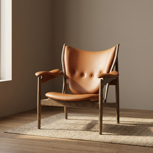 Sillón de cuero moderno de mediados de siglo con respaldo capitoné y patas de madera para muebles de sala de estar - Product Image 2