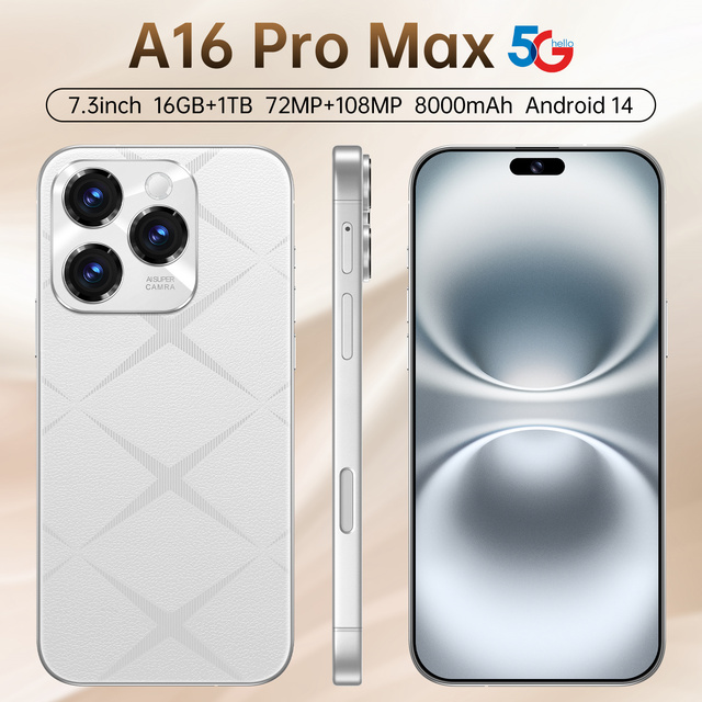 A16 Pro Max 5G Dual SIM Phone | Factory Wholesale 7.3inch HD Screen Deca Core 72MP Front Camera 108MP Rear Camera Android 14