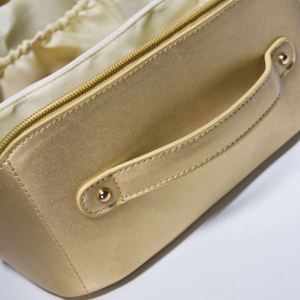 Elegant Golden PU Cosmetic Bag Large Capacity Open Flat Toiletry Bag Portable Travel Makeup <b>Pouch</b> - Product Image 5