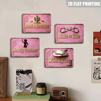Plaque Métallique Vintage Rose Cowgirl Décoration Murale Western Cactus Cheval pour Chambre de Ferme