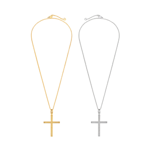 Collana con Ciondolo a Croce 10x15Cm con Diamanti, Tono Argento e Oro, Acciaio - Product Image 2