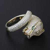 Bague de luxe gothique plaquée or 18 carats avec zircon cubique 5A, motif léopard, pour femme, ouverte, en argent sterling 925, avec zircon et motif tigre, pour homme