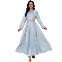 Robe musulmane pour femmes, design ouvert, motif islamique, respirante, col en V, robe de fête, abaya, robe longue brodée en polyester pour l'Aïd