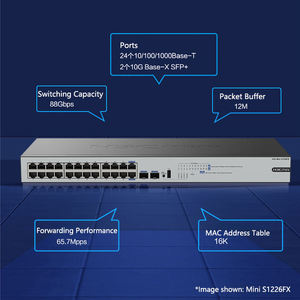 Switch Ethernet Administrado H3C de 26 Puertos, 88 Gbps, Velocidad de Reenvío de 65.7 Mpps, Mini S1226FX con Soporte SNMP, QoS, VLAN y Uplink de 10 GB - Product Image 2