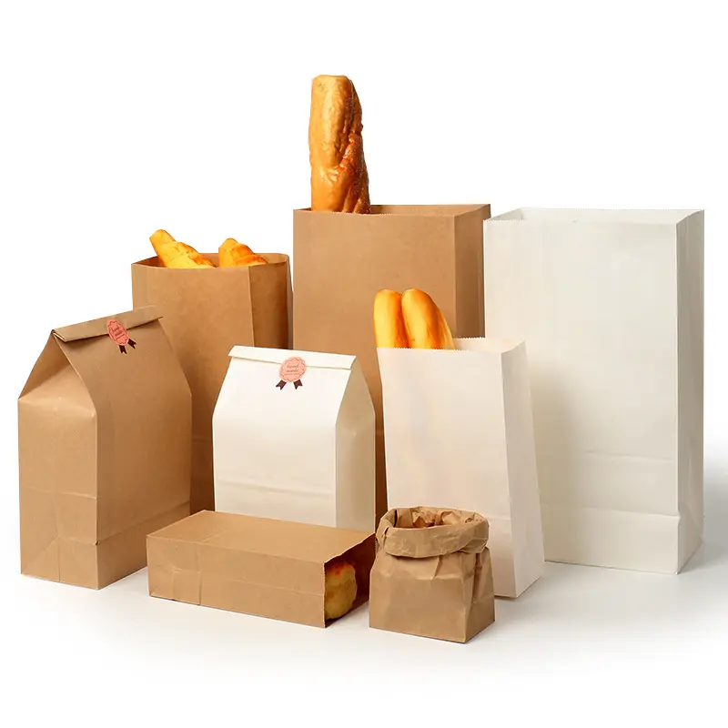 Wholesale Kraft Food Paper Bag Grocery Sandwich Takeaway Fast Food Packaging Bags for Lunch Recycled Brown Color Recyclable