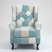 Fauteuil de salon moderne de luxe, chaise de détente durable en tissu rayé bleu, dossier ailé en bois, mobilier de maison doux et confortable