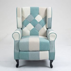 Sillón Individual Moderno <span class=keywords><strong>de</strong></span> Lujo para Sala <span class=keywords><strong>de</strong></span> Estar, Tela Resistente con <span class=keywords><strong>Rayas</strong></span> Azules, Respaldo <span class=keywords><strong>de</strong></span> Madera, Mueble Suave para el Hogar - Product Image 2