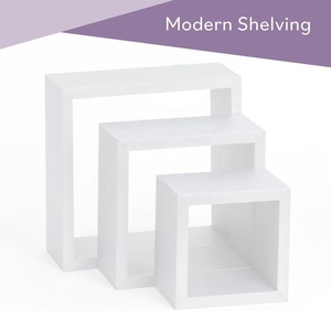 Ensemble de 3 étagères flottantes en forme de <span class=keywords><strong>cube</strong></span> <span class=keywords><strong>blanc</strong></span>, double niveau, design en bois pour gagner de la place dans la cuisine, la salle de bain, le salon - Product Image 4