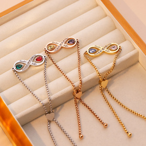 Conjunto de Pulseras Personalizadas con 8 Piedras de Nacimiento para Parejas, Gemas de los 12 <span class=keywords><strong>Meses</strong></span>, Nombres Grabados DIY, Nudo Deslizante Ajustable para Ella - Product Image 3