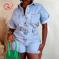 GX7147 Nouvelle Combinaison-Short d'Été en Jean pour Femme, Body Sexy Streetwear à Manches Courtes, Une Pièce Élégante en Denim