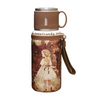 Termo de Acero Inoxidable con Aislamiento al Vacío, Diseño Vintage de Pintura al Óleo de Niña, 600 ml, Tapa en Forma de Tazón, Botella de Agua con Asa