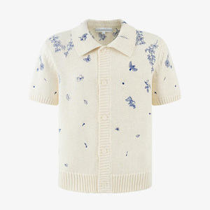 <span class=keywords><strong>Cardigan</strong></span> Ricamato Personalizzato per Uomo, Manica Corta con Bottoni, Ricamo Floreale a Farfalla Color Crema, Maglione Lavorato a Maglia per Uomo - Product Image 3