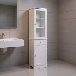 Armoire de rangement pour salle de bain Swiship-Ship, 2 niveaux, en bois avec porte en verre, design contemporain autoportant - Product Image 2