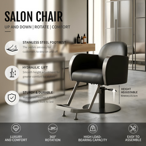 Sillón de Peluquería Hidráulico Moderno con Acabados Negros, Sillón de Estilismo Profesional de Cuero PU para Salón de Belleza, Muebles de Peluquería - Product Image 1