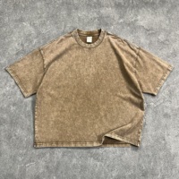 Kaos Crop Boxy Terbaru Vintage Batik Acid Wash 275gsm Heavyweight Oversized Baggy Pria Dengan Logo Kustom