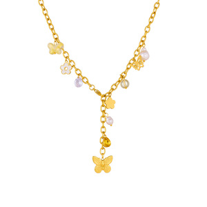 European And American Trendy Gold Plated Chain Tassel Y Shaped Clavicle Necklace With Cross Sun Butterfly Pendant Party Jewelry - Product Image 5