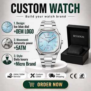 Reloj Mecánico Automático para Hombre BESSERON, Esfera Azul Hielo, Caja de Acero Inoxidable Poligonal de 42 mm, Resistente al Agua 5 ATM, Lujoso y Moderno - Product Image 1
