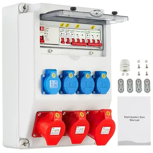 Wall distributor 230V 16A with 3x Schuko sockets 1x adapter 2x CEE 400V 16A distribution boxes 1x CEE 400V 32A