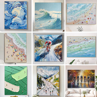 Joyeuse Fête des Pères – Peinture murale 3D Roya Brand sur toile de lin peinte à la main, durable, motif vagues océaniques modernes, bleu surf sportif, paysage marin