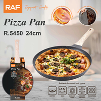 RAF R.5450 - Bandeja para hornear pizza grande de 24 cm con mango estilo madera, superficie antiadherente, apta para hornillos de gas, eléctricos, radiantes y vitrocerámicos