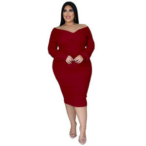 <span class=keywords><strong>Ropa</strong></span> de talla grande para mujeres con curvas en Europa y América, vestido sexy de longitud media con cuello en V y color liso, gran venta en <span class=keywords><strong>Wish</strong></span> - Product Image 6