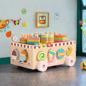 Juguete educativo de madera para niños Animal Zoo y carrito de helado Clasificador de formas para Coordinación mano-ojo Aventura de postres divertidos para niños - Product Image 3