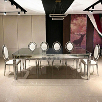 Mesa de Comedor Moderna para Hotel con Estructura de Acero Inoxidable y Cubierta de Vidrio Templado