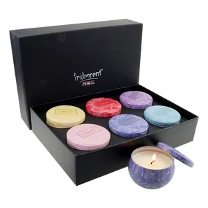 6 pcs per pack Luxury classic favors soy wax scented candles set with black gift box and hand bag