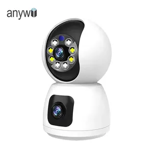 Anywii新着デュアルレンズWiFiカメラ工場ナイトビジョン付き双方向オーディオホームセキュリティベビーモニター1080Pネットワークカメラ