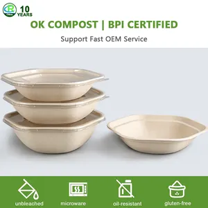 Pâte à Bagasse de canne à sucre personnalisée BPI Pfas, bol rond jetable en papier biodégradable Compostable avec couvercles 16 32 48oz pour <span class=keywords><strong>salade</strong></span> - Product Image 6