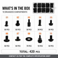 Kit d'Assortiment de 420 Vis à Tête Plate Hexagonale Noire, Vis de Réparation pour Ordinateur, Électronique, Ordinateur Portable, Plaqué Zinc