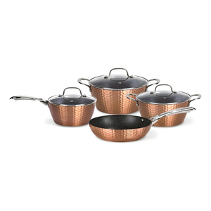 Modern <b>Ceramic</b> Marble Coated Pot <b>Pan</b> Silicone Glass Lids Non-Stick Forged Hammer Aluminum 6-Piece Dishwasher Safe Cookware Set - Product Image 1