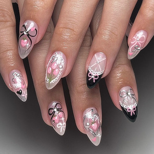 24 pièces en gros bout d'<span class=keywords><strong>ongle</strong></span> rond à doigts courts fleur d'art français minimaliste <span class=keywords><strong>faux</strong></span> ongles bord brun imperméable réutilisable ongles - Product Image 4