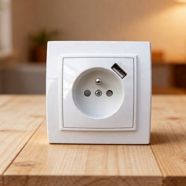 France Type E Schuko Socket with USB, 16A 250V Flush Mount Wall Outlet, DC 5V 2.1A EU Standard Power Socket for Home/Hotel