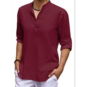 เสื้อเชิ้ตแขนยาวผู้ชายสีขาวผ้าฝ้ายลินินแบบสบายๆ สไตล์ฮีปปี้ เหมาะสำหรับใส่ไปชายหาด เล่นโยคะ ทรงหลวม - Product Image 4