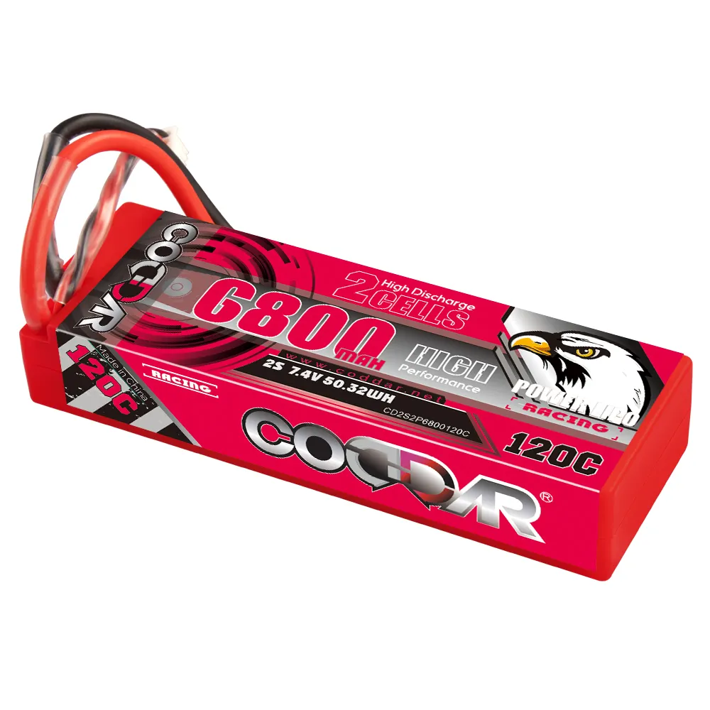 CODDAR RC LiPo Battery 2S 6800MAH 7.4V 120C Cabled Wired Hard Case Stick Pack 1/10 scale RC cars