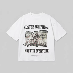 Camiseta Blanca Holgada para Hombre con Impresión DTG Personalizada, Diseño Gráfico <span class=keywords><strong>de</strong></span> Grafiti con Ilustración <span class=keywords><strong>de</strong></span> <span class=keywords><strong>Billete</strong></span> <span class=keywords><strong>de</strong></span> Dólar, Estilo Hip Hop, Hustle for Profit - Product Image 3