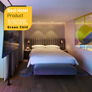 Modern 3 To 5 Star Hotel Bedroom Suite Custom MDF <b>Panel</b> Bed Upholstered <b>Headboard</b> Furniture For Commercial Guest Room Renovation - Product Image 1