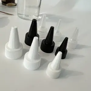 Twist Top Point Mouth Long Nozzle Transparent Spout Plastic Cap Lid 18 20 24 28mm Black White Bottles Custom Logo Accept 5000pcs