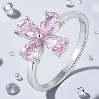 Bague en argent sterling 925 pour femme, design floral, zircone cubique rose, forme poire, trèfle à quatre feuilles, cadeau élégant