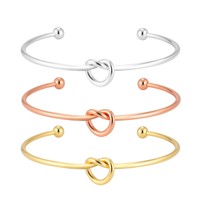 Bracelet manchette en acier inoxydable 316, cœur noué ouvert, style occidental, tendance, plaqué or 18 carats, cadeau pour femme