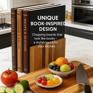 Planche à découper créative en forme de <span class=keywords><strong>livre</strong></span>, ensemble de planches à découper en bois avec support, pour légumes, pain, viande, planche à découper en bois en forme de <span class=keywords><strong>livre</strong></span> - Product Image 4